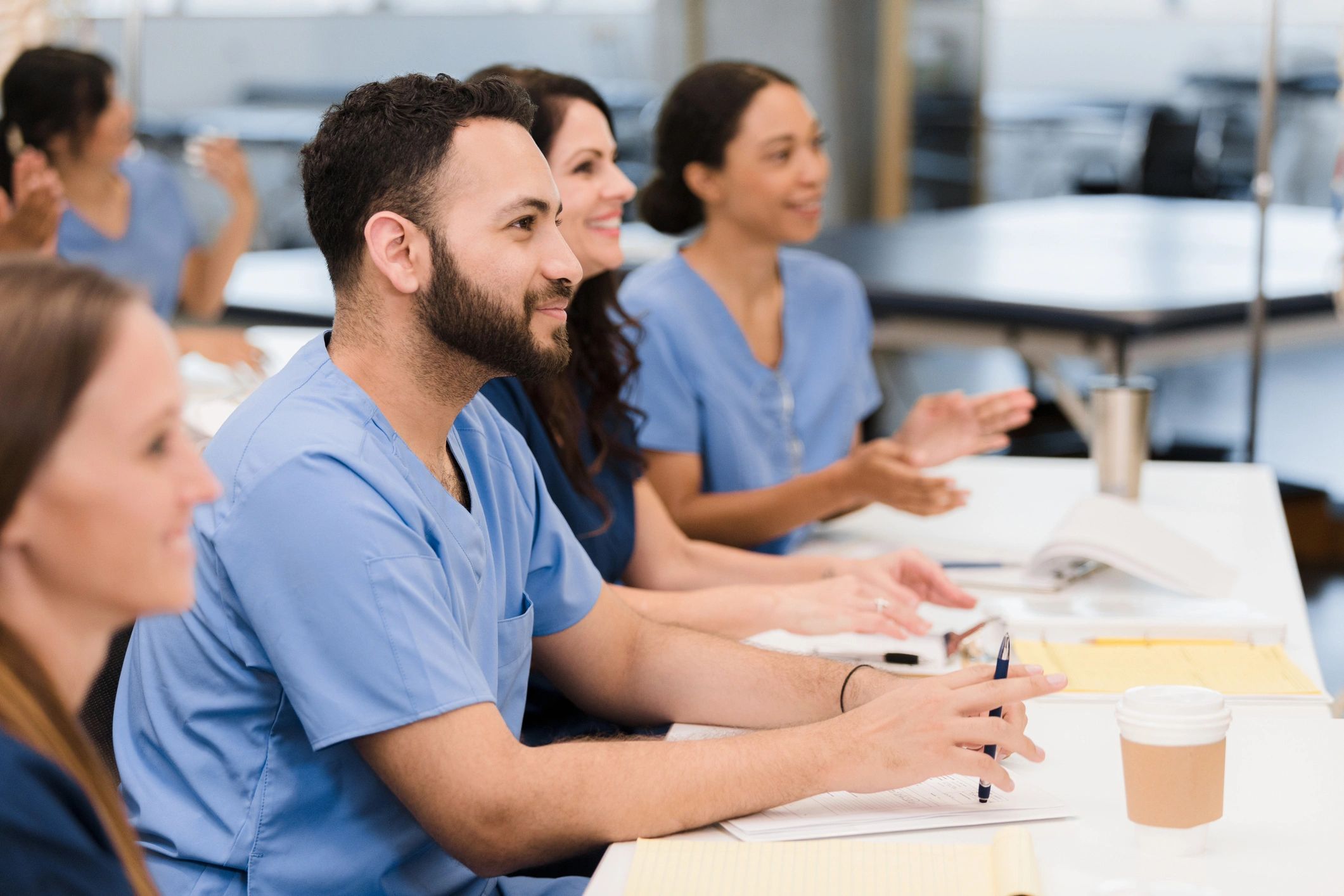 Healthcare professionals participating in a training lecture
